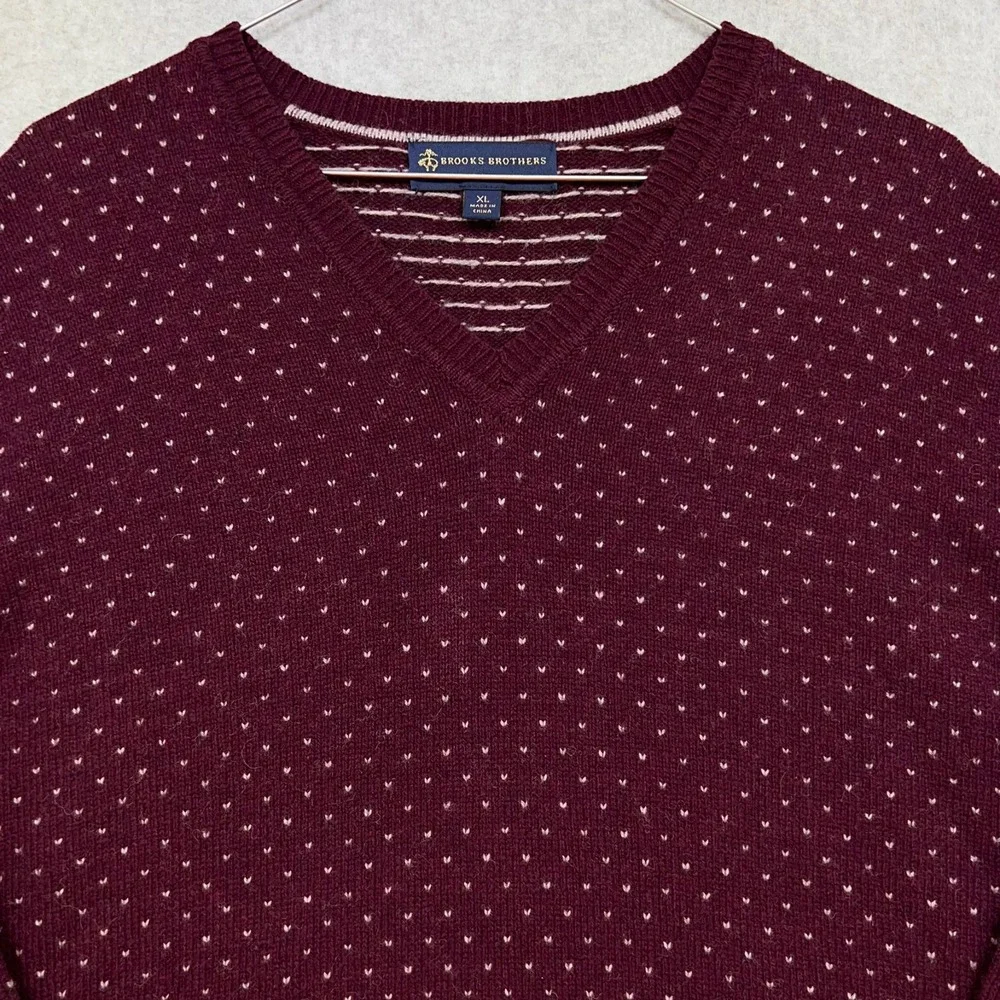 Brooks Brothers Sweater Men's XL Burgundy Italian Yarn Geometric Wool Blend Dad
